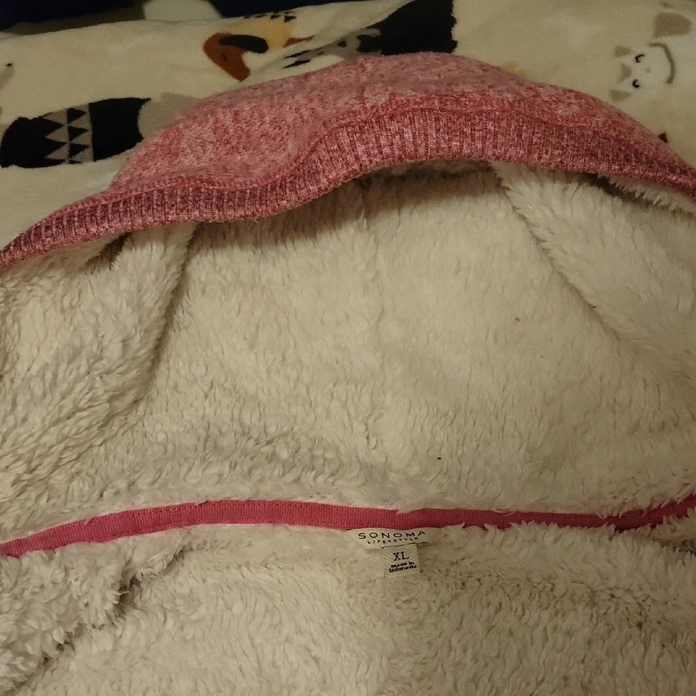 Sonoma Kohls Pink Sherpa Fleece Hooded Zip-Up Jacket Womans XL - Picture 3 of 10